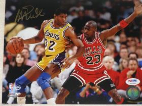 Magic Johnson Signed LA Lakers 8x10 vs Jordan Photo PSA/DNA coa