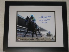 Victor Espinosa Signed 2015 Belmont Stakes Triple Crown 8x10 Photo Inscribed "2015 Triple Crown" Steiner